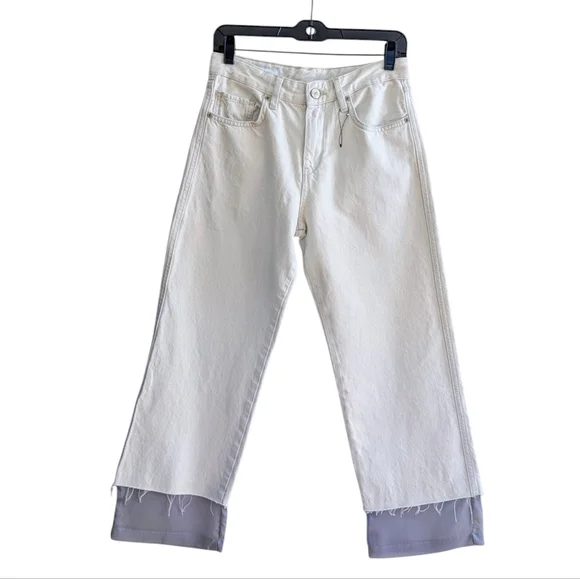 NWOT Zara Denim with Fabric Trim Raw Hem Jeans Ankle Cropped Size 4 Small - Picture 5 of 17